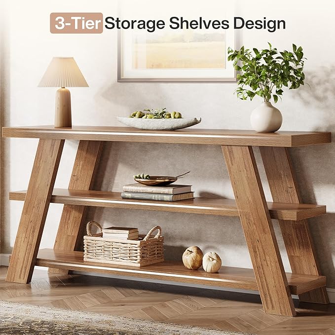 Tribesigns 70.9" Extra Long Console Table with Storage, 3-Tier Narrow Wooden Sofa Table Behind The Couch, Farmhouse Entry Foyer Table for Entryway, Living Room, Hallway, Brown