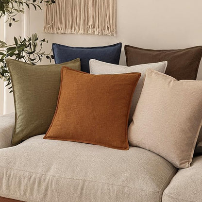 Foindtower Set of 2, Decorative Linen Soild Throw Pillow Covers Soft Accent Euro Cushion Case Boho Farmhouse Pillowcase for Chair Couch Sofa Bedroom Living Room Home Decor 20 x 20 Inch Autumn Orange