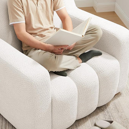 VANOMi Oversized Accent Chair, Modern Living Room Chairs, Comfy Boucle Fabric Upholstered Armchair for Bedroom, Office, Waiting Room (White Boucle)