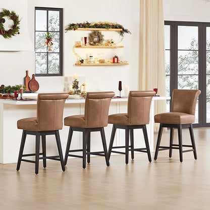 CHITA 26 Inch Counter Height Swivel Bar Stool, FSC Certified Modern Upholstered Faux Leather Swivel Barstool Chair with Back,Saddle Brown