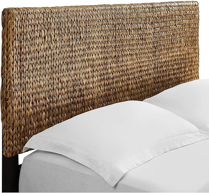 Headboard Coastal Design Handwoven Seagrass Matte Black Feet Rustic Decor King