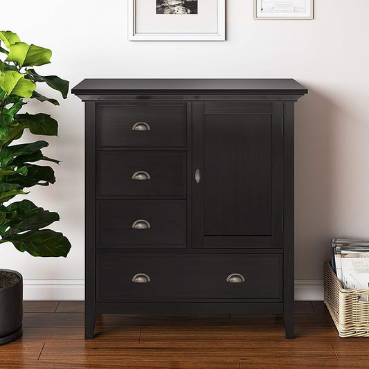 SIMPLIHOME Redmond SOLID WOOD 39 Inch Wide Transitional Medium Storage Cabinet in Hickory Brown, For the Living Room, Entryway and Family Room
