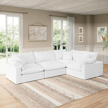 Modular Sectional Sofa Cloud Couch,Down Filled Comfy Cloud Modern Sofa,White Linen Oversized Couch Cushion Covers Removable for Living Room