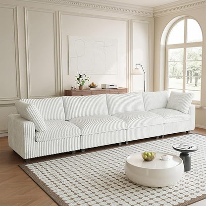 Modular Sectional Sofa, 157.48" Oversized Cloud Couch, 4 Deep Seat Comfy Modular for Living Room, Plush Cushion Covers Removable, Beige