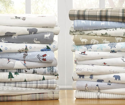 Eddie Bauer - Flannel Sheets Twin Size, Anti-Pilling & Wrinkle Resistant Cotton, Touchably Soft for All-Season Comfort - Bed Sheets with Matching Pillowcase & Fitted Sheet (Ski Patrol White)