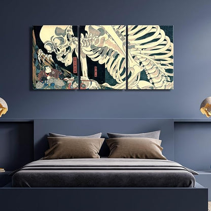 Wieco Art 3 Piece Witch and Skeleton Ukiyo-E by Utagawa Takiyasha Historic Cultural Illustrations for Living Room Bedroom Home Decorations Landscape Artwork