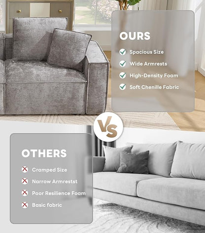 WILLOVE 141'' Modular Sectional Sofa, Chenille Cloud Couch with Wide Armrests & 6 Pillows, Deep Seat Couches for Living Room, Grey
