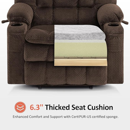 MCombo Dual Motor Power Lift Recliner Chair for Elderly, Lay Flat Lift Chair with Heat and Massage, Extra Wide Lift Recliner for Big People, Cup Holders, Fabric R7897 (Mocha, Medium-Wide)