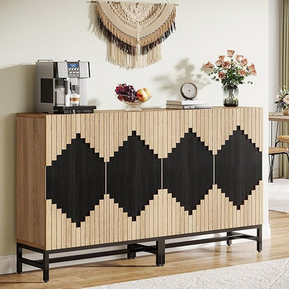 Tribesigns 63'' Farmhouse Sideboard Buffet Cabinet with Storage & Doors, Tall Vintage Credenza Wood Coffee Accent Cabinet for Kitchen, Dining Room, Living Room
