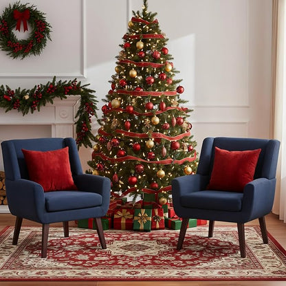 HUIMO Accent Chairs Set of 2,Upholstered Button-Tufted Linen Living Room Chairs,Mid Century Modern Armchair with Fabric,Comfy Arm Chairs for Club Living Room Reading Bedroom,Waiting Room Dark Blue