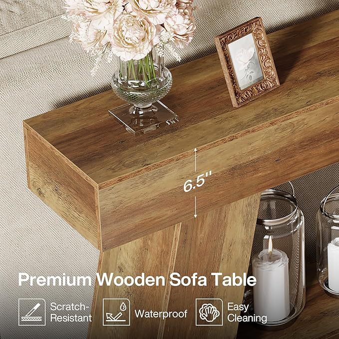 Tribesigns 70.9" Extra Long Console Table, Farmhouse 2-Tier Wooden Sofa Table, Rustic Entryway Tables with Open Storage Shelf for Entrance, Hallway, Living Room (Rustic Brown)