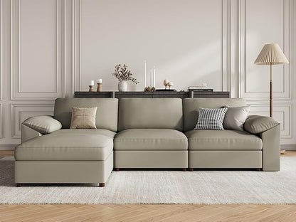 EASE MOOSE Leather Sectional Couch, Oversized Modular Sectional Sofas, Wide Deep Seat Modular Couch, Scratch Resistant Faux Leather Material, L Shaped Sofa for Big Spaces,Light Grey