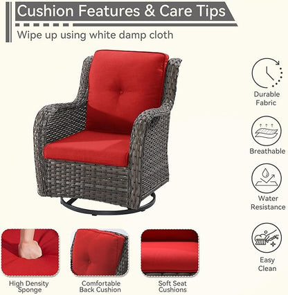 Outdoor Swivel Rocker Patio Chair - Outdoor Wicker Patio Glider Chair with Olefin Fabric Cushions Suitable for Backyard Deck and Porch, Red