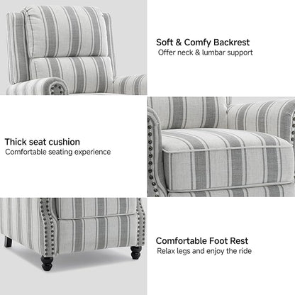Lumibee Pushback Recliner Chair,Upholstered Wingback Chair for Small Spaces,Floral Fabric Armchair for Living Room,Single Sofa Accent Chair Reading Seat for Balcony,Bedroom-Striple Gray