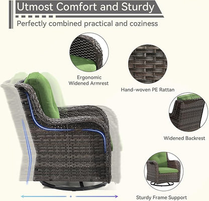 Outdoor Swivel Rocker Patio Chair - Outdoor Wicker Patio Glider Chair with Olefin Fabric Cushions Suitable for Backyard Deck and Porch, Green