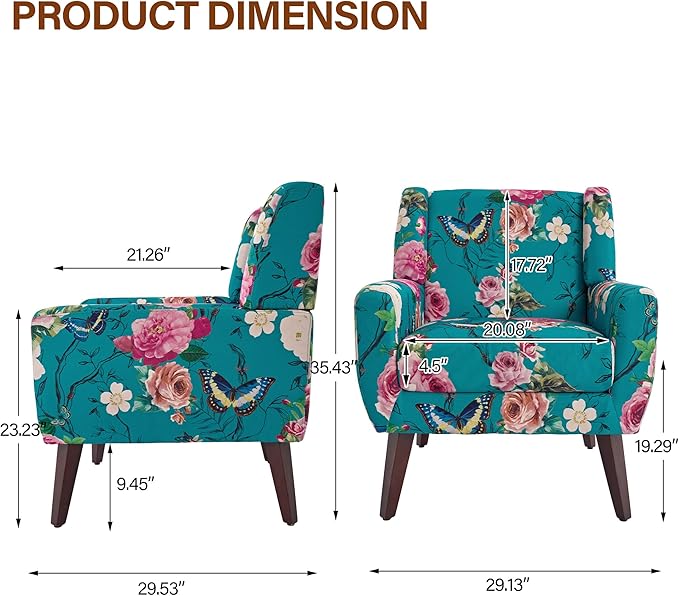 Accent Chair, Modern Fabric Armchair for Living Room, Comfy Upholstered Arm Chair Tufted for Indoor Bedroom Office Room (Pattern Blue)