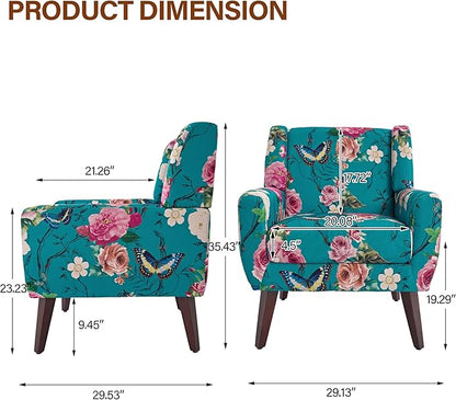 Accent Chair, Modern Fabric Armchair for Living Room, Comfy Upholstered Arm Chair Tufted for Indoor Bedroom Office Room (Pattern Blue)