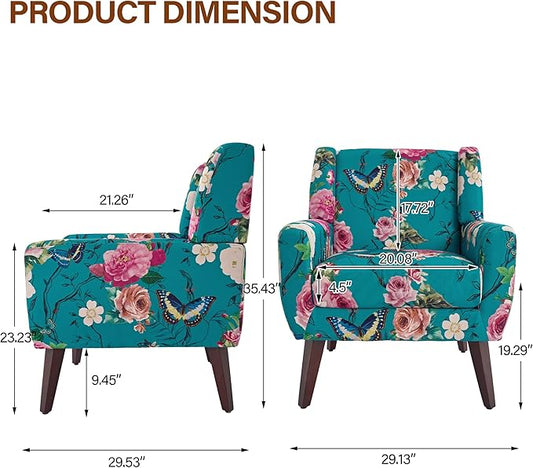 Accent Chair, Modern Fabric Armchair for Living Room, Comfy Upholstered Arm Chair Tufted for Indoor Bedroom Office Room (Pattern Blue)