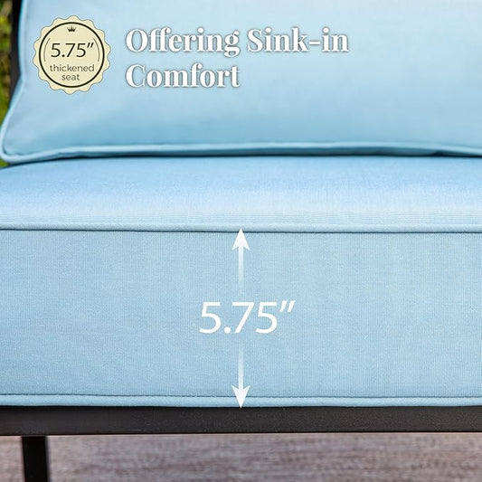 Patio Furniture Set 7 pcs, Outdoor Patio Furniture, 3-Seat Sofa, 4 Single Chairs, 2 Ottomans and 5.75" Extra Thick Cushion, Patio Conversation Set for Garden Backyard Deck,Blue