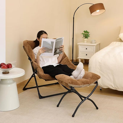 15"(H) Folding Ottoman, Foldable Footrest Stool, Portable Small Foot Stool for Couch, Collapsible Foot Rest Ottoman for Sofa, Accent Padded Ottomans for Living Room, Bedroom, Brown