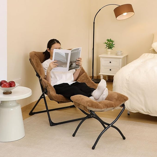 15"(H) Folding Ottoman, Foldable Footrest Stool, Portable Small Foot Stool for Couch, Collapsible Foot Rest Ottoman for Sofa, Accent Padded Ottomans for Living Room, Bedroom, Brown