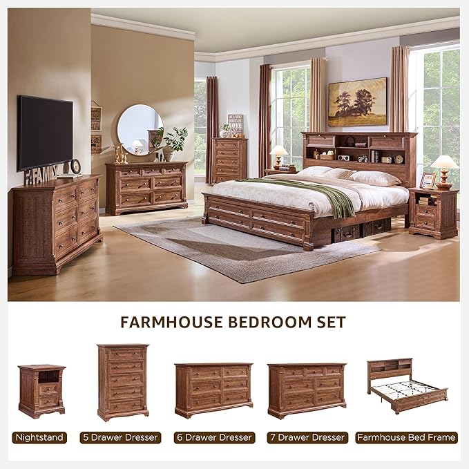 T4TREAM Farmhouse 5 Drawer Dresser for Bedroom, 47" Tall Wood Dresser with Ample Storage Space and Rustic Charm, Reclaimed Barnwood