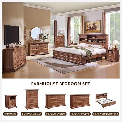 T4TREAM Farmhouse 7 Drawers Dresser for Bedroom, 54" Wide Wood Rustic Chest of Drawers w/Roman Column, Wooden Storage Dressers Organizer for Bedroom, Living Room, Closet, Reclaimed Barnwood