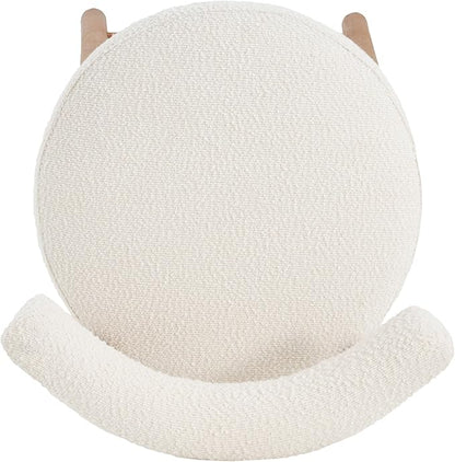 Christopher Knight Home Annes Counter Height Bar Stools Set of 2, Boucle Fabric Round Bar Stool for Kitchen Island, Wooden Dining Room Chair, Counter Stool with Footrest, Natural+Milky White