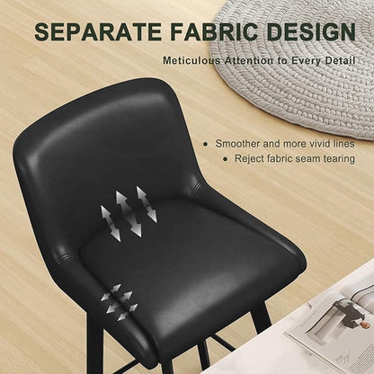 Swivel Bar Stools, 26''H Upholstered Barstools with Backs, Modern Counter Height Bar Stool Chairs for Kitchen Island, Metal Legs (Black- Faux Leather, Set of 4-26" H)