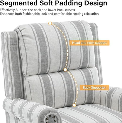 Recliner Chair, Modern Pushback Armchair with Adjustable Backrest & Footrest for Bedroom, Living Room-Grey Stripe,1 SEAT