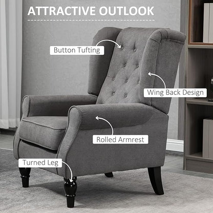 HOMCOM Mid-Century Modern Accent Chair, High Wingback Chair, Button-Tufted Upholstered Fabric Armchair with Retro Wood Legs for Living Room, Bedroom, Dark Gray