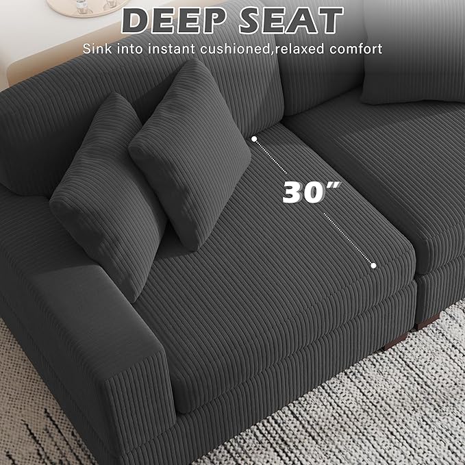 Modular Sectional Couches for Living Room, 82.6" Modern Loveseat 2-Seater Sofa Couch, Upholstered Couches for Living Room Bedroom, Grey