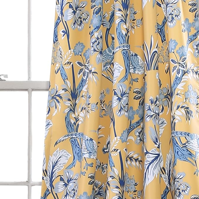 Lush Decor Dolores Light Filtering Window Panels, Pair, 52" W x 95" L, Yellow - Floral Curtains for Bedroom - Vintage Curtains - Coquette Room Decor