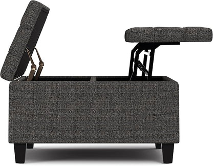 SIMPLIHOME Harrison 30 inch Wide Transitional Square Small Coffee Table Storage Ottoman in Ebony Tweed Polyester, Assembled, for The Living Room and Bedroom