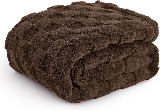 Bedsure GentleSoft Fall Throw Blanket for Couch Dark Brown - Checkered Fleece Blankets Gifts for Women Men Girls, Cute Soft Cozy Throw for Bedroom Home Decor Gifts, 50x60 Inches