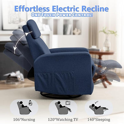 Power Swivel Recliner Chairs for Adults, Electric Glider Rocking Chair Nursery, Glider Recliner Nursery Chair with Classified Side Pocket, Nursery Rocking Chairs with USB and Type-C Ports