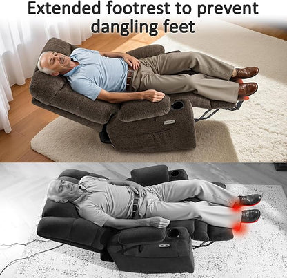 MCombo Oversized Power Lift Recliner Chair with Extended Footrest for Elderly People, Fabric R7399 (Brown, Large-Oversize)