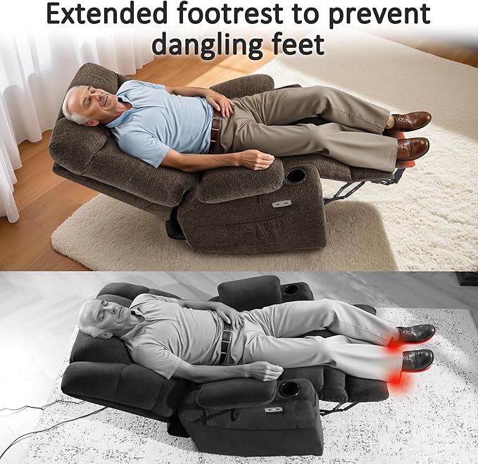 MCombo Oversized Power Lift Recliner Chair with Extended Footrest for Elderly People, Fabric R7289 (Brown, Medium-Oversize)