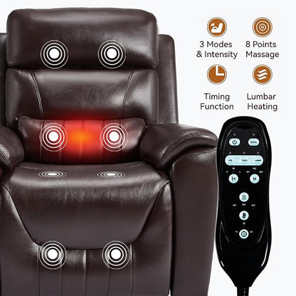 PELUMY Power Lift Recliner Chair for Elderly with Massage and Heat, Dual Motor Heavy Duty 350lbs Recliner, 8-Point Vibration & Lumbar Heating, Electric Lift Chair (Breathable Leather, Dark Brown)