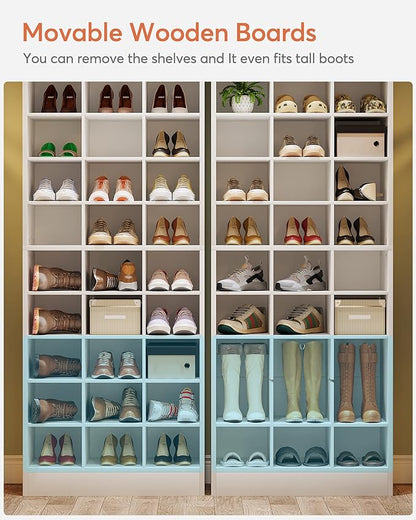 Tribesigns 10-Tier Shoe Storage Cabinet, White Wooden Shoe Rack with 30 Cubbies, Freestanding Tall Entryway Shoe Organizer for Closet, Entryway, Living Room