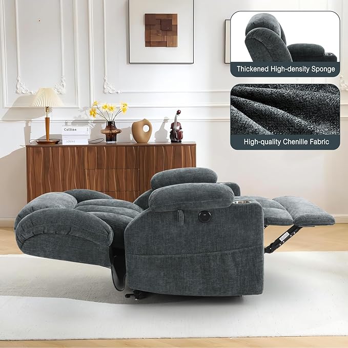 Dual Motor Power Lift Recliner Chair for Elderly, Heavy Duty Steel Chenille Fabric High-Density Sponge, USB & Type-C Port Blue Standing Assistance Reclining Chair with Massage and Heat
