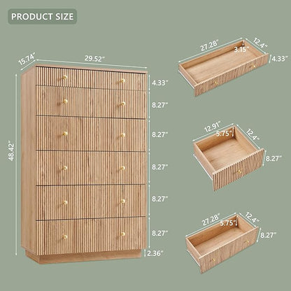 Fluted Dresser for Bedroom, 48" H 7 Drawer Dressers, Wood Tall Dresser Storage Organizer, Modern Bedroom Chest with Deep Storage for Closet Hallway, Entryway, Living Room Natural