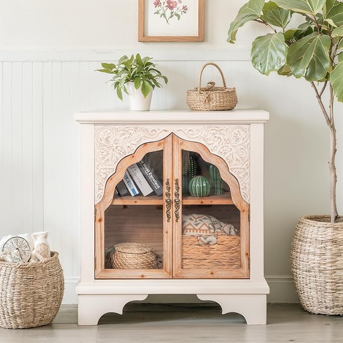 PHI VILLA Vintage 2 Door Accent Cabinet,Small Distressed Storage Cabinet with Doors for Living Room, Kitchen & Entryway