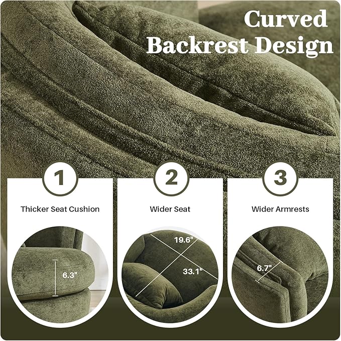 Swivel Accent Chair, 360 Degree Round Swivel Barrel Chair with Pillow, Widened Upholstered Comfy Barrel Armchair for Living Room Bedroom Reading Room, Green