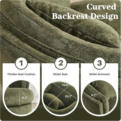 Swivel Accent Chair, 360 Degree Round Swivel Barrel Chair with Pillow, Widened Upholstered Comfy Barrel Armchair for Living Room Bedroom Reading Room, Green