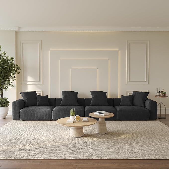 WJShome Modular Sectional Sofa Couch,181.1inch Oversized 4 Seater Couch, Upholstered with Corduroy Fabric Couches with 6 Pillows,Cushion Covers Removable& Washable,for Living Room