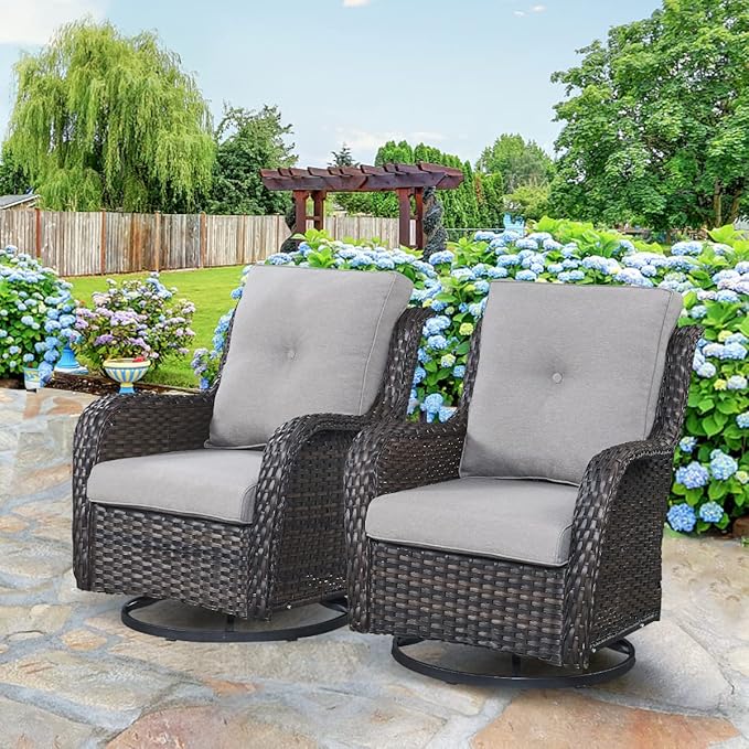 HUMMUH 6 Piece Patio Furniture Set PE Wicker Rattan 3-Seat Outdoor Sectional Sofa with Love Seats,Patio Swivel Chairs,Ottomans Conversation Sets for Garden, Poolside, Backyard
