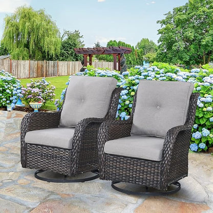 HUMMUH 6 Piece Patio Furniture Set PE Wicker Rattan 3-Seat Outdoor Sectional Sofa with Love Seats,Patio Swivel Chairs,Ottomans Conversation Sets for Garden, Poolside, Backyard
