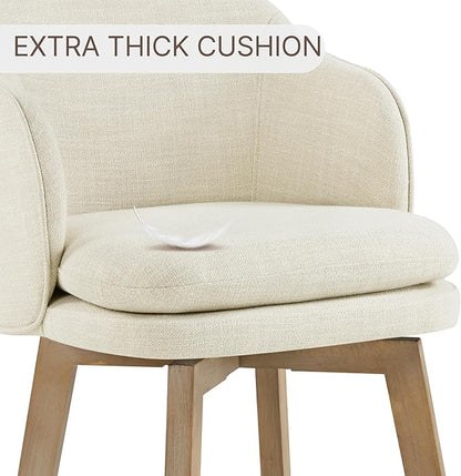Counter Height Barstools 26 inch Upholstered Swivel Bar Stools with Back and Wood Legs for Kitchen Island,Set of 2,Linen Fabric