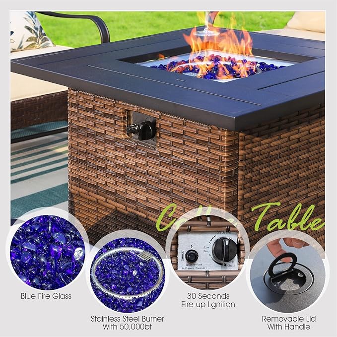 Sophia & William Patio Furniture Set with Fire Pit Table, 5 PCS Metal Outdoor Conversation Set Sofa Couch with Fire Pit Table, 4 Sofa Chairs for Outdoor Seating,Backyard,Porch(Navy)